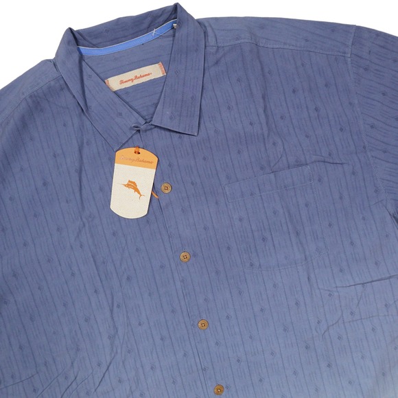 NWT TOMMY BAHAMA Men's XXL Blue Gradient 100% Silk Short Sleeve Button‎ Up Shirt